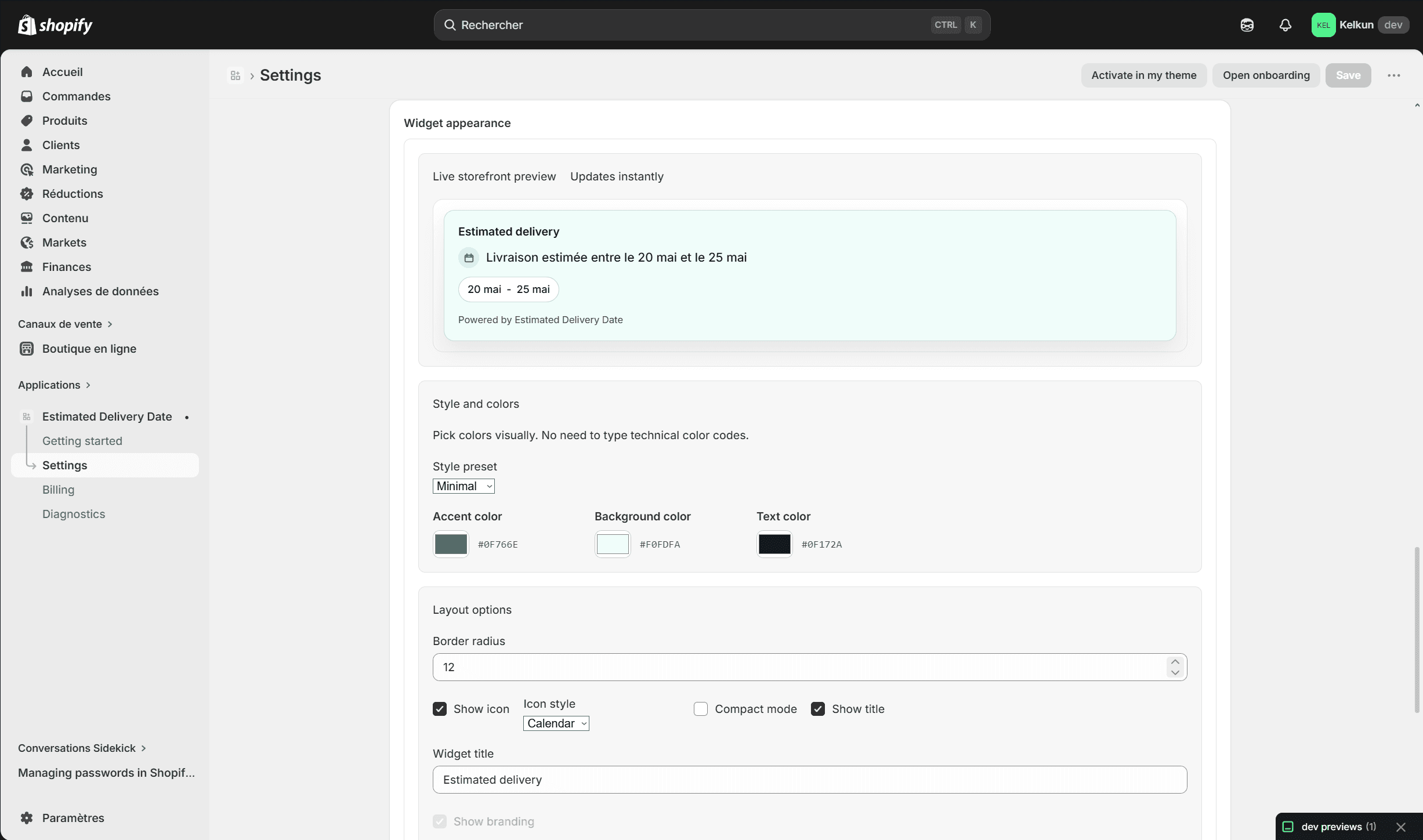 Capture du projet Estimated Delivery Date