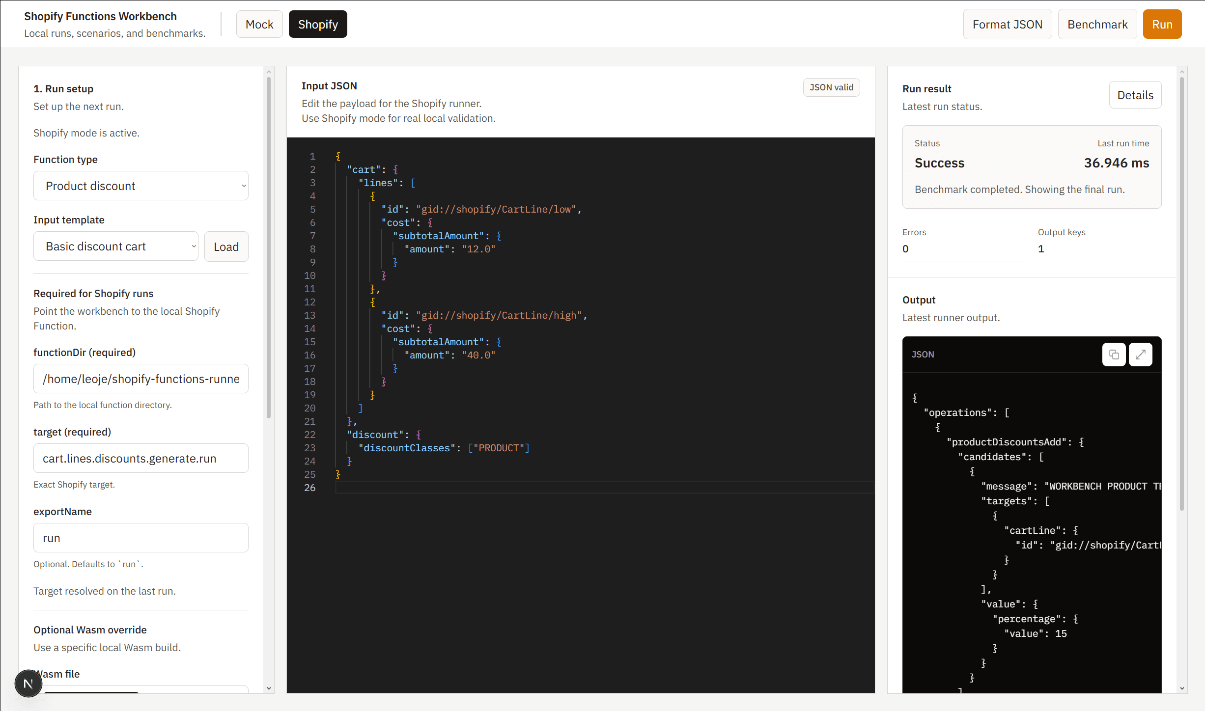Capture du projet Shopify Functions Workbench